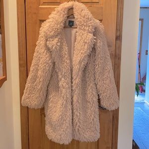 “TEDDY BEAR” light rose fuzzy stadium jacket